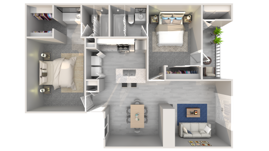 a floor plan of a two bedroom apartment at The 3001 Crystal Springs