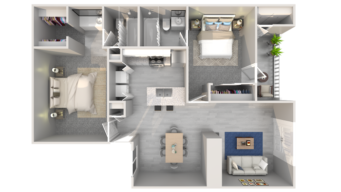 a floor plan of a two bedroom apartment at The 3001 Crystal Springs