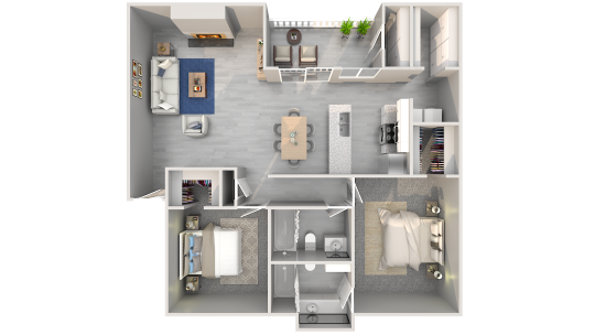 a floor plan of a two bedroom apartment at The 3001 Crystal Springs